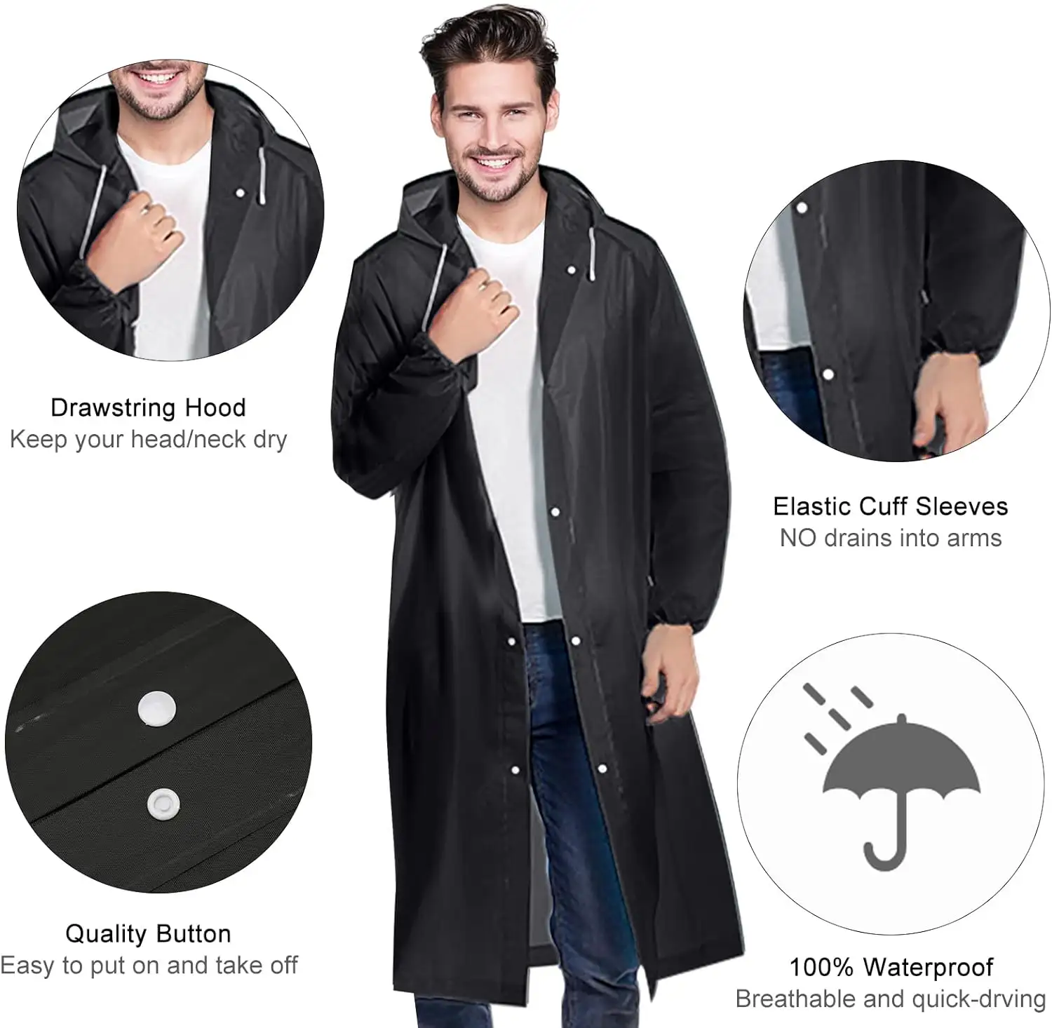NVioAsport Rain Ponchos for Adults, Reusable Lightweight - 71qzindo4l._ac_sl1500_
